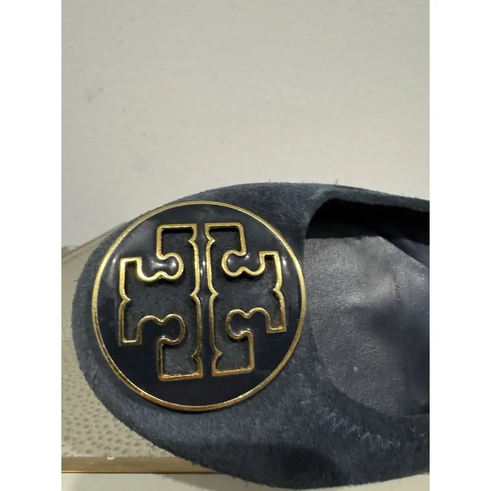 Tory Burch Reva Navy Suede Leather Ballet Flats size 6 M